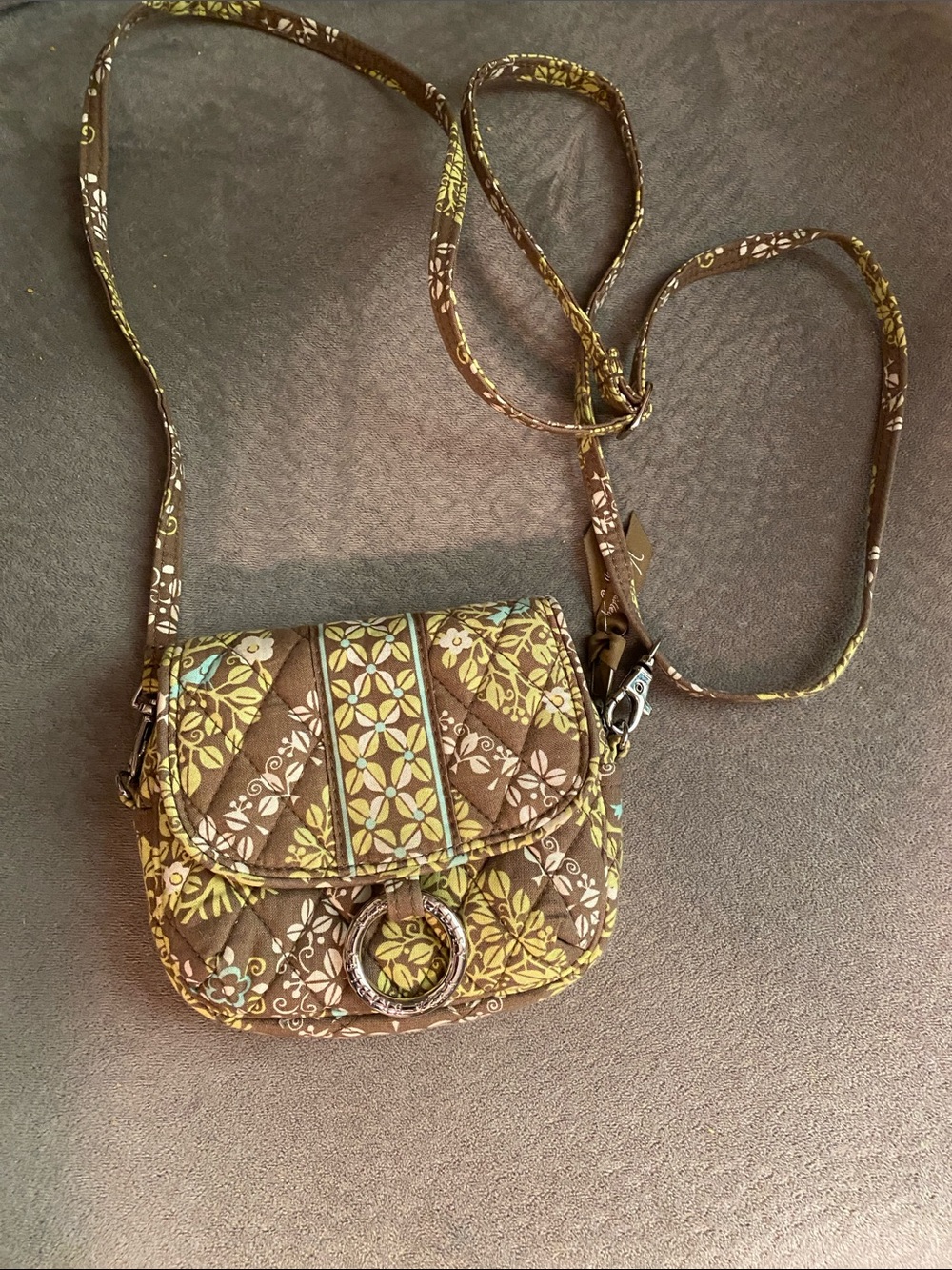 Vera Bradley Brown and Yellow Quilted Floral Mini Crossbody/Belt Bag